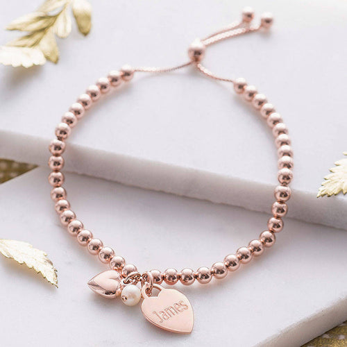 Personalised 18ct Rose Gold Plated Ball Slider Bracelet