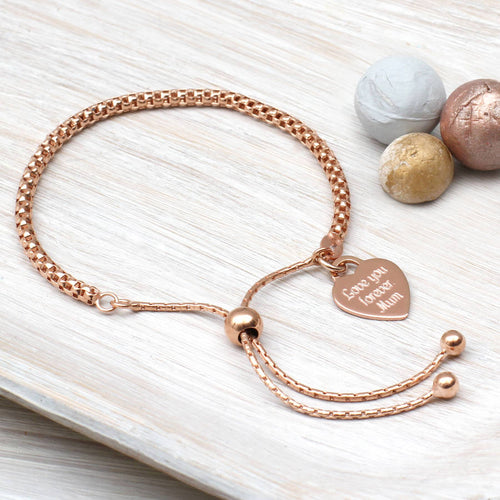 Personalised 18ct Rose Gold Plated Charm Friendship Bracelet