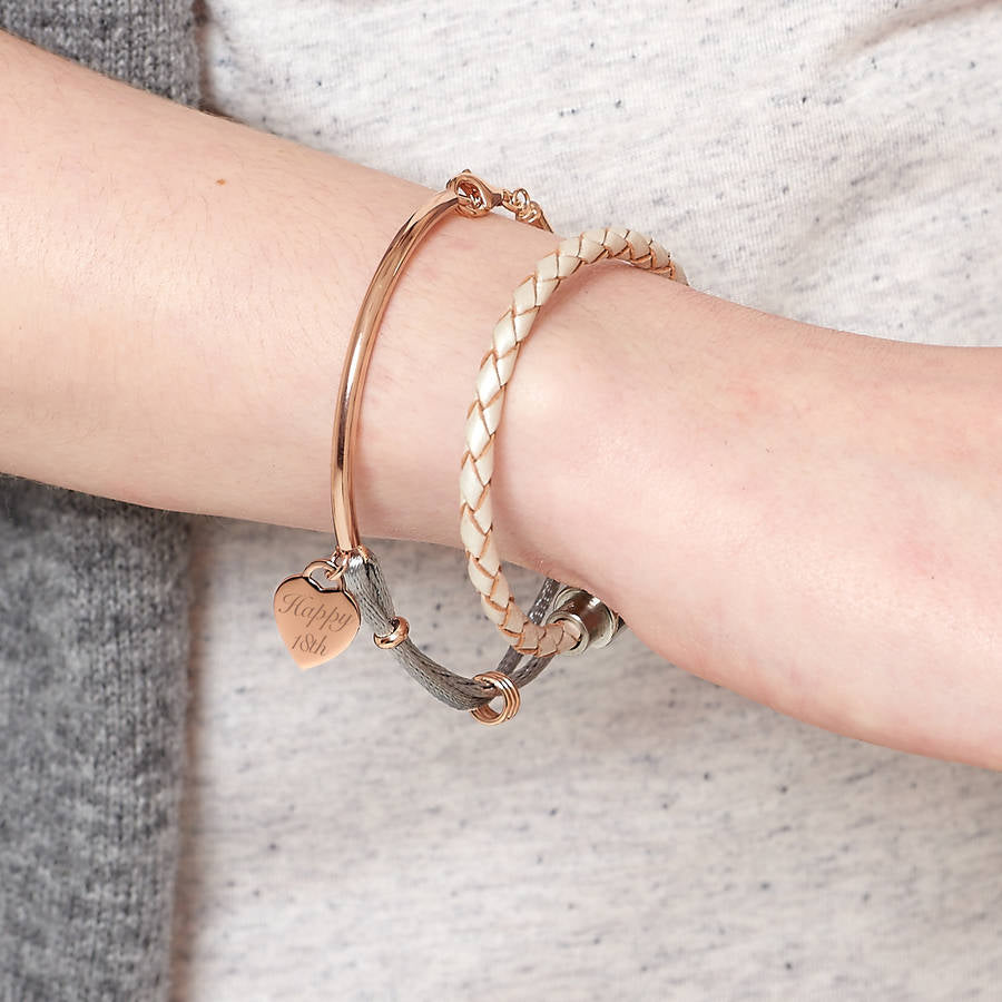 Personalised Silk And 18ct Rose Gold Plated Bangle