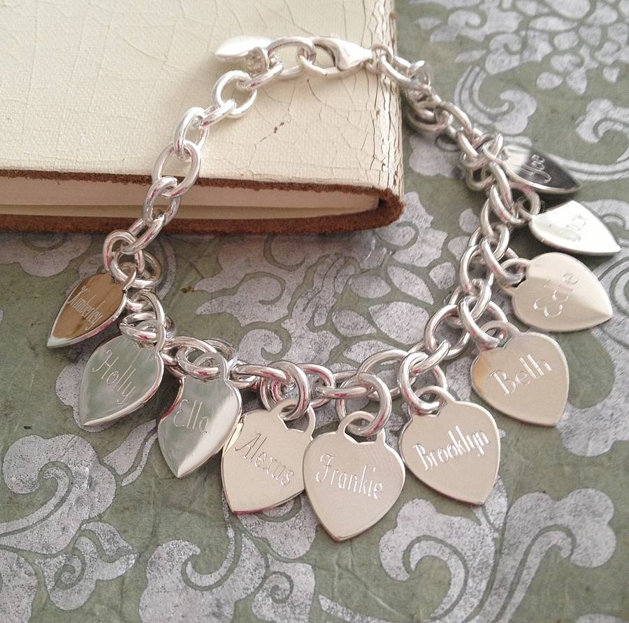 Personalised Sterling Silver Tiny Heart or Disc Charm Bracelet