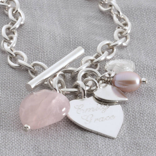 Personalised Solid Sterling Silver Rose Quartz Heart Necklace