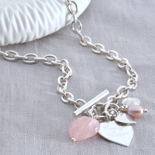Personalised Solid Sterling Silver Rose Quartz Heart Necklace