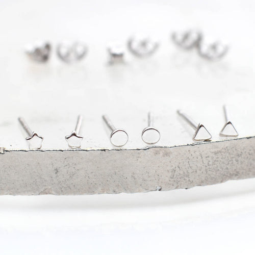 Men's Set Of Three Tiny Sterling Silver Stud Earrings