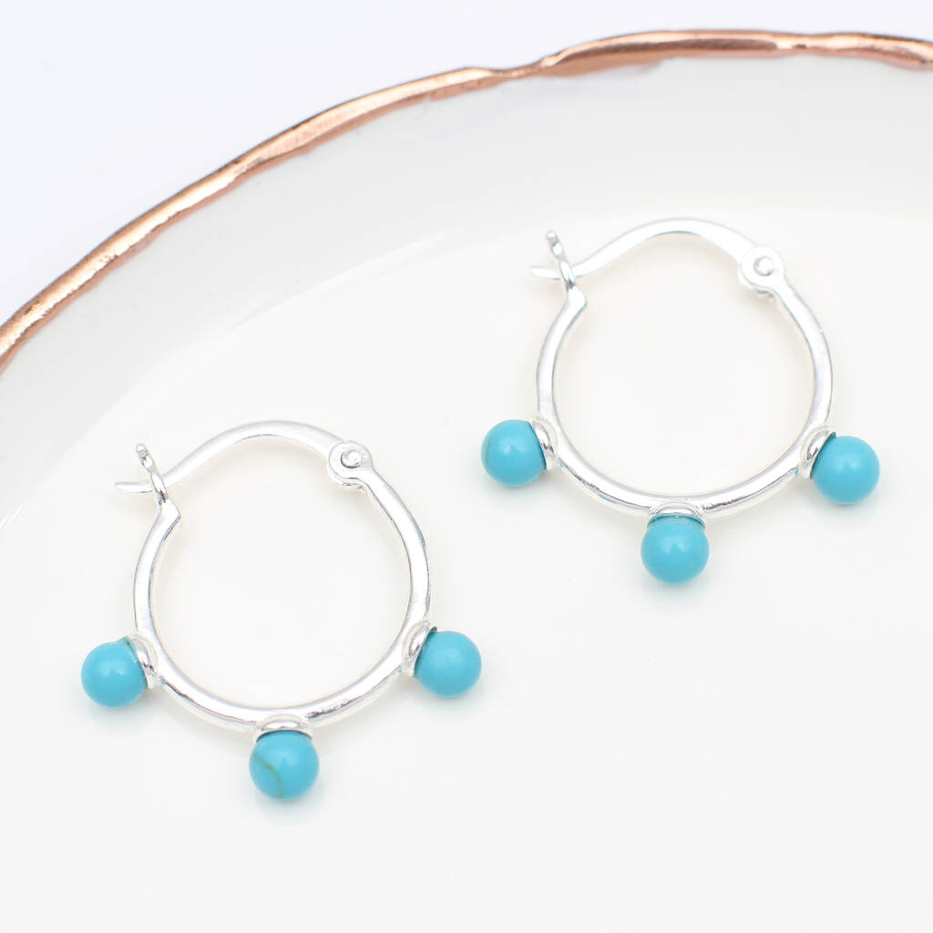 Sterling Silver And Turquoise Hoop Earrings