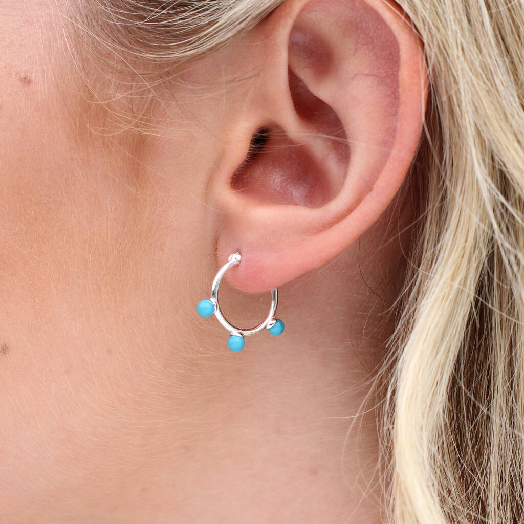 Sterling Silver And Turquoise Hoop Earrings