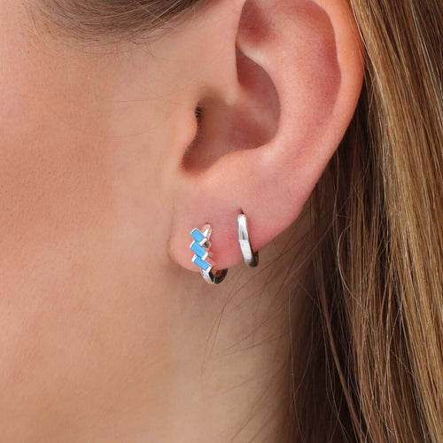 Sterling Silver And Turquoise Huggie Hoop Earrings
