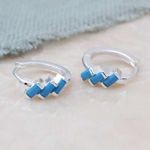 Sterling Silver And Turquoise Huggie Hoop Earrings