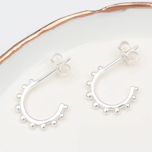 Sterling Silver Bead Edge Huggie Hoop Earrings