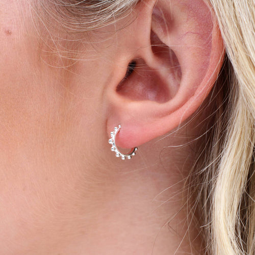 Sterling Silver Bead Edge Huggie Hoop Earrings
