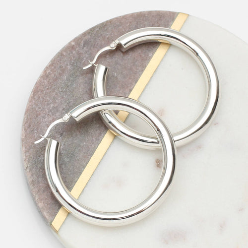 Sterling Silver or 18ct Gold Plated Chunky Tube Hoop Earrings