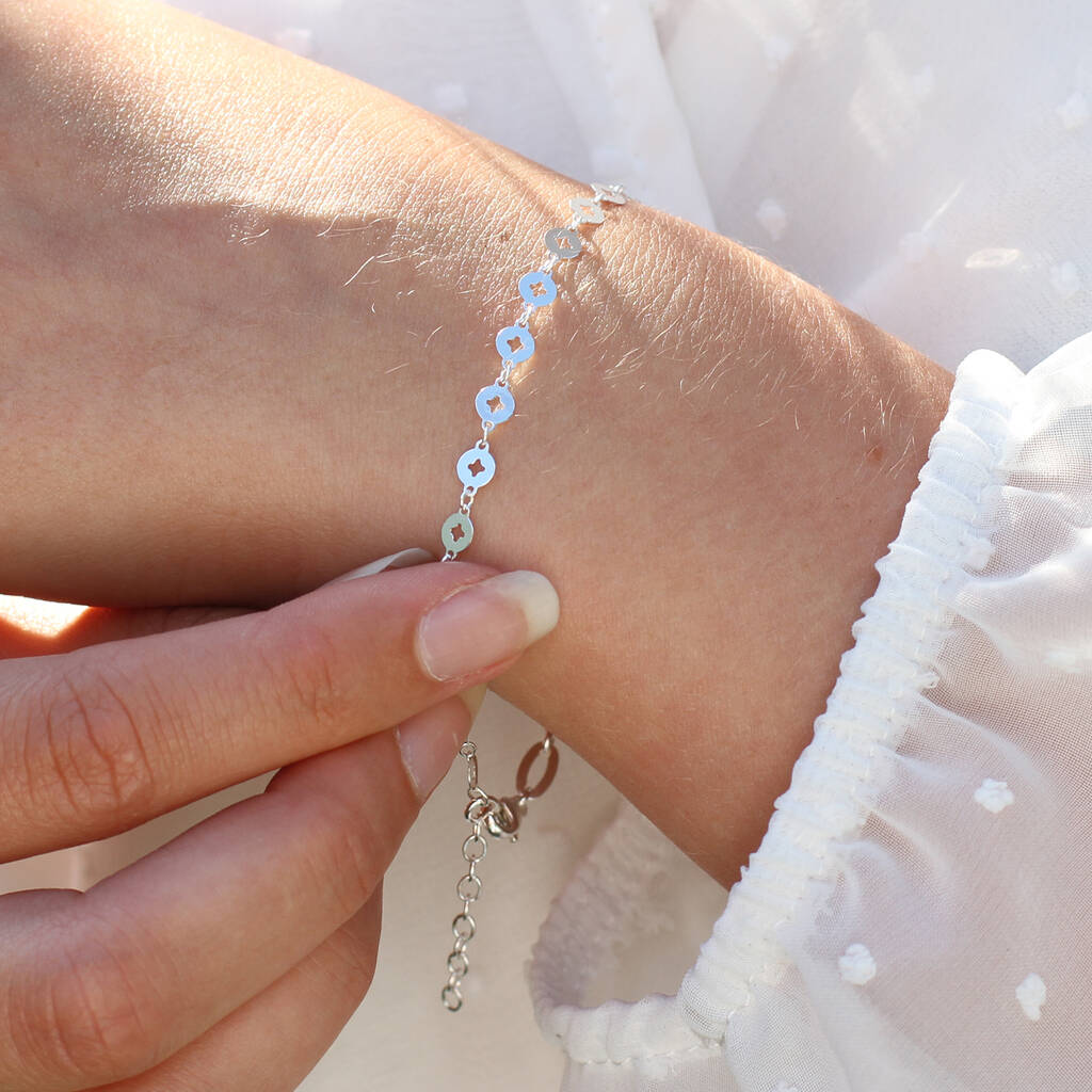 Sterling Silver Cut Out Flower Sequin Bracelet