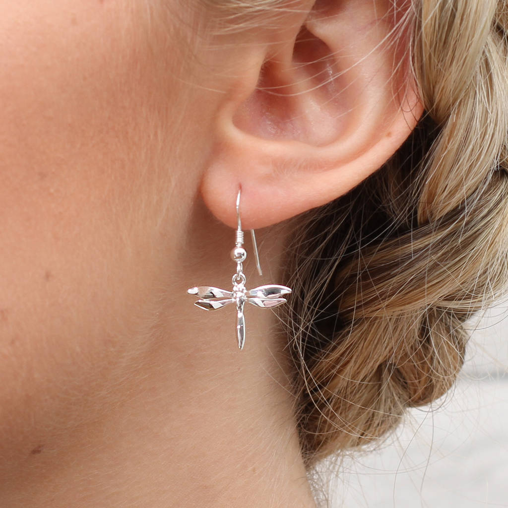Sterling Silver Dragonfly Hook Earrings