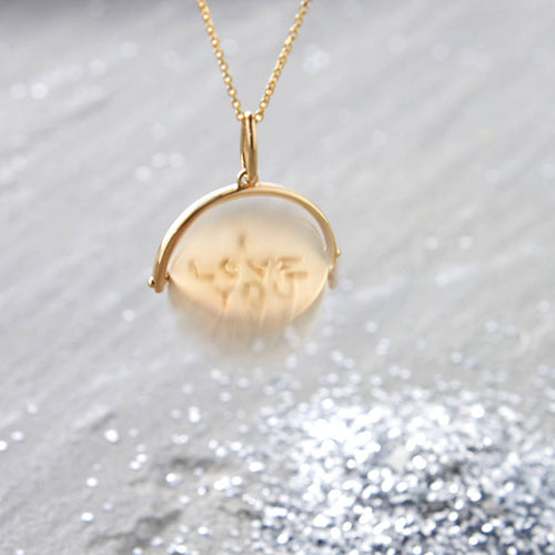 18ct Gold Plated 'I Love You' Spinner Disc Necklace