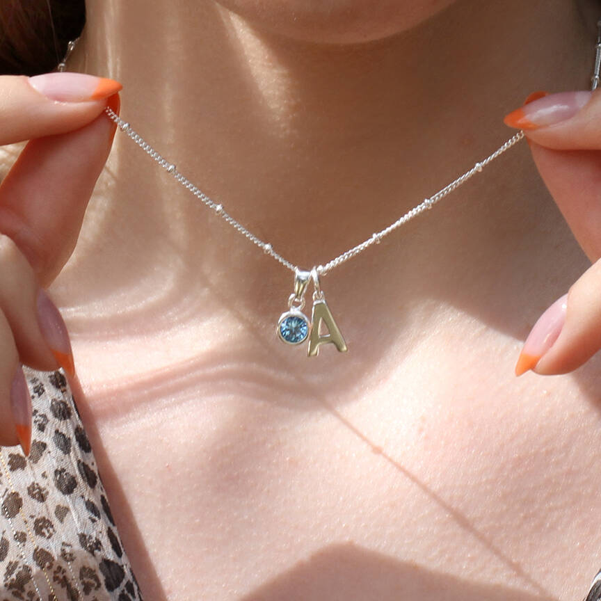 【HURLEY BURLEY】SILVER INITIAL & BIRTHSTONE NECKLACE 誕生石 Sterling Silver Initial and Birthstone Charm Necklace