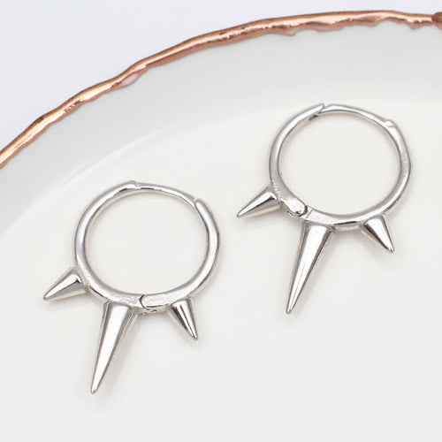 Sterling Silver Spike Huggie Hoop Earrings
