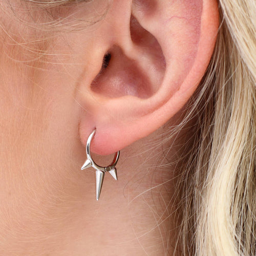 Sterling Silver Spike Huggie Hoop Earrings