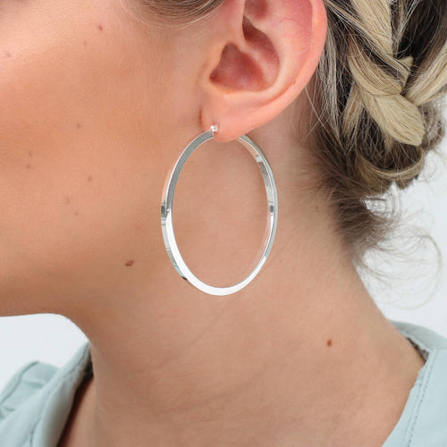 Sterling Silver Square Tube Large Hoop Earrings