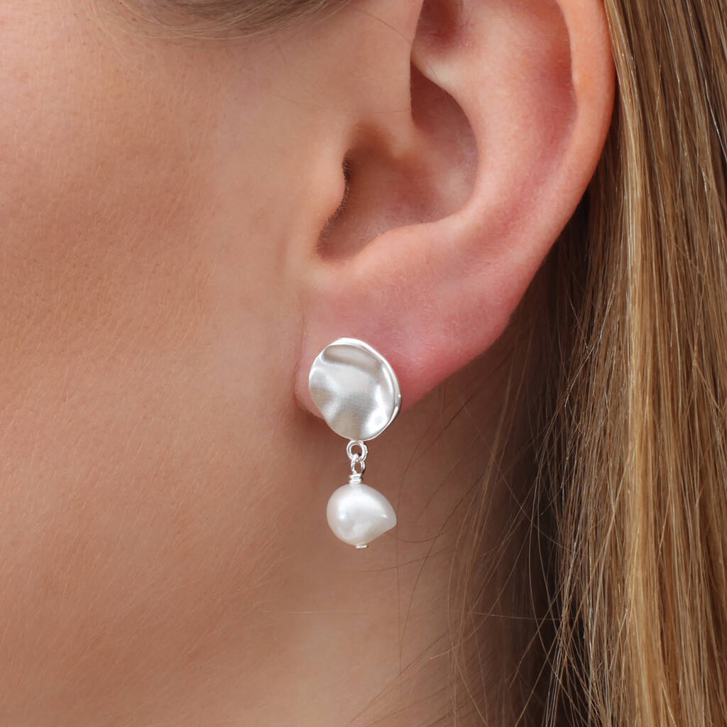 Sterling Silver Or Gold Plated Pearl Disc Earrings