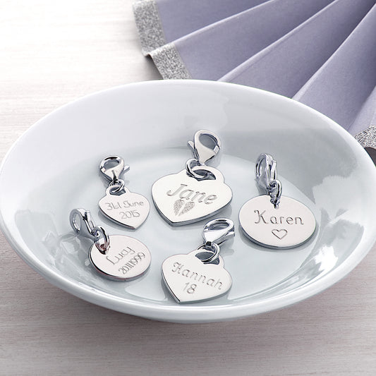 Personalised Sterling Silver Heart and Disc Charms