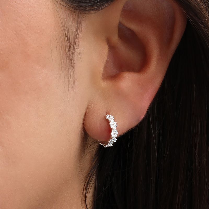 Sterling Silver Daisy Huggie Hoop Earrings