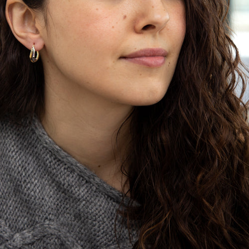 9ct Two Colour Gold Wave Creole Hoop Earrings