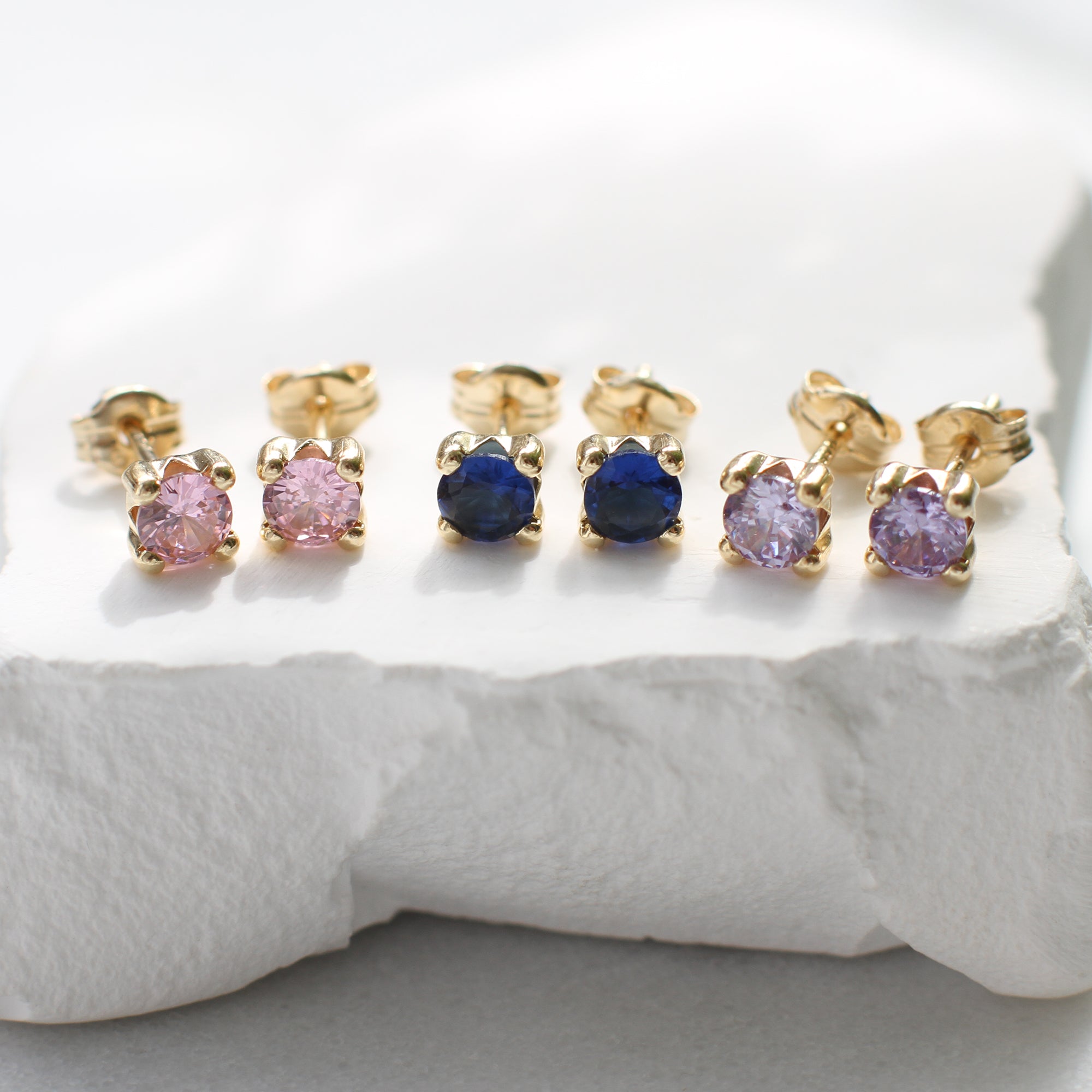 9ct Yellow Gold Birthstone Stud Earrings