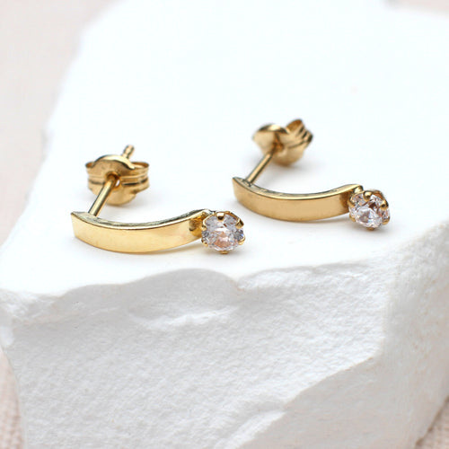 9ct Yellow Gold Cubic Zirconia Curve Bar Earrings