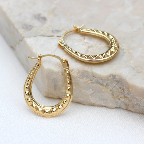 Solid Gold Patterned Creole Hoop Earrings