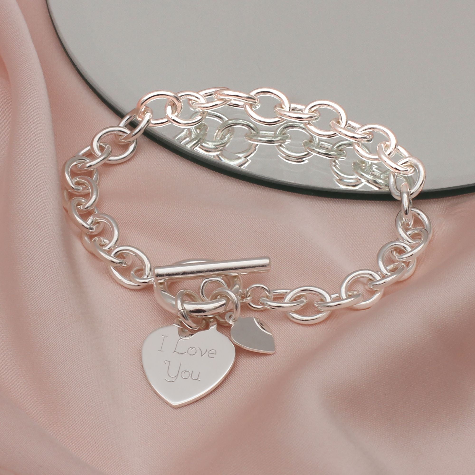 Personalised Solid Sterling Silver Heart Bracelet