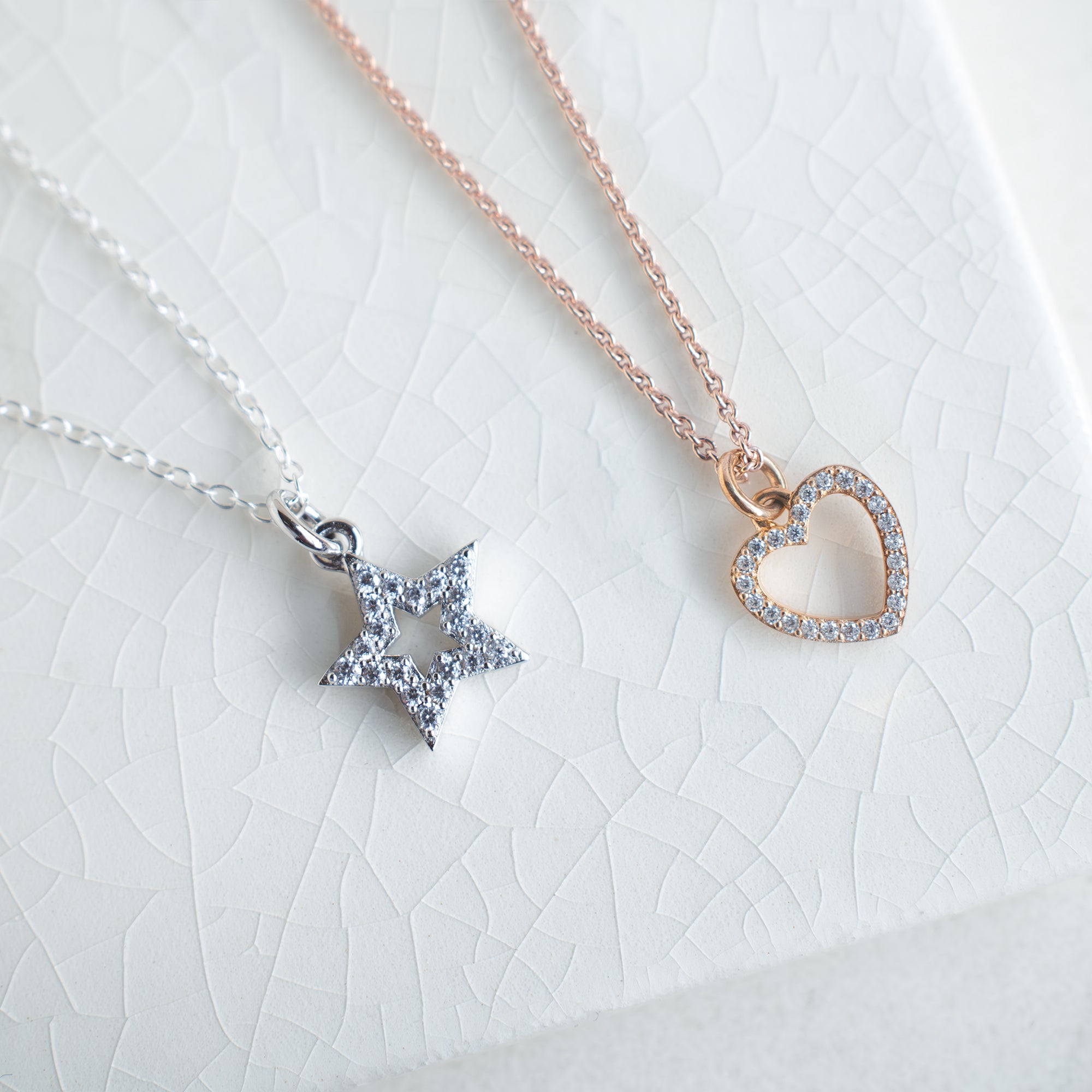 Personalised Pave Star or Heart Pendant Necklace