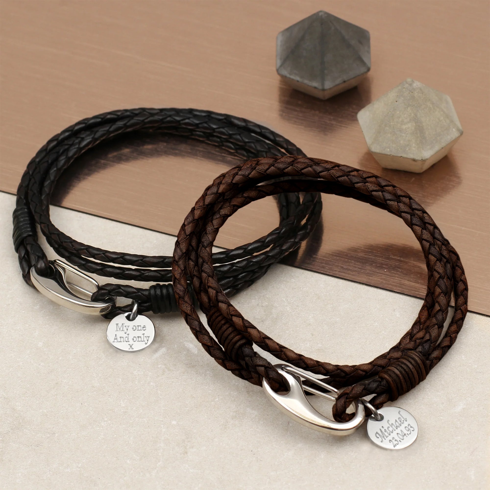 Men's Personalised Leather Triple Wrap Bracelet