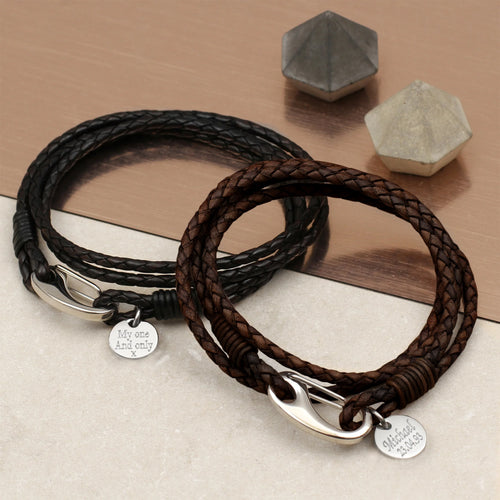 Men's Personalised Leather Triple Wrap Bracelet