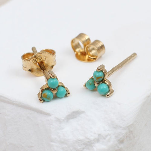18ct Gold Plated Mini Turquoise Flower Stud Earrings