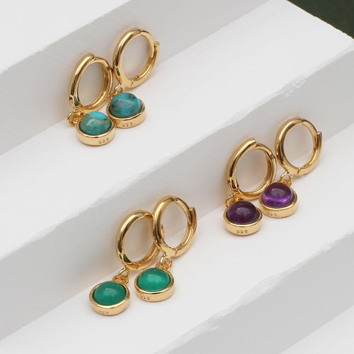 18ct Gold Plated Semi Precious Huggie Hoop Earrings