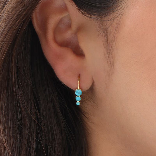 18ct Gold Plated Triple Turquoise Hook Earrings