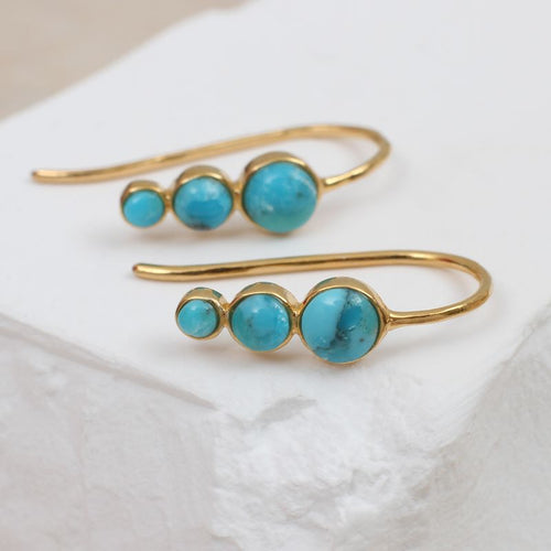 18ct Gold Plated Triple Turquoise Hook Earrings