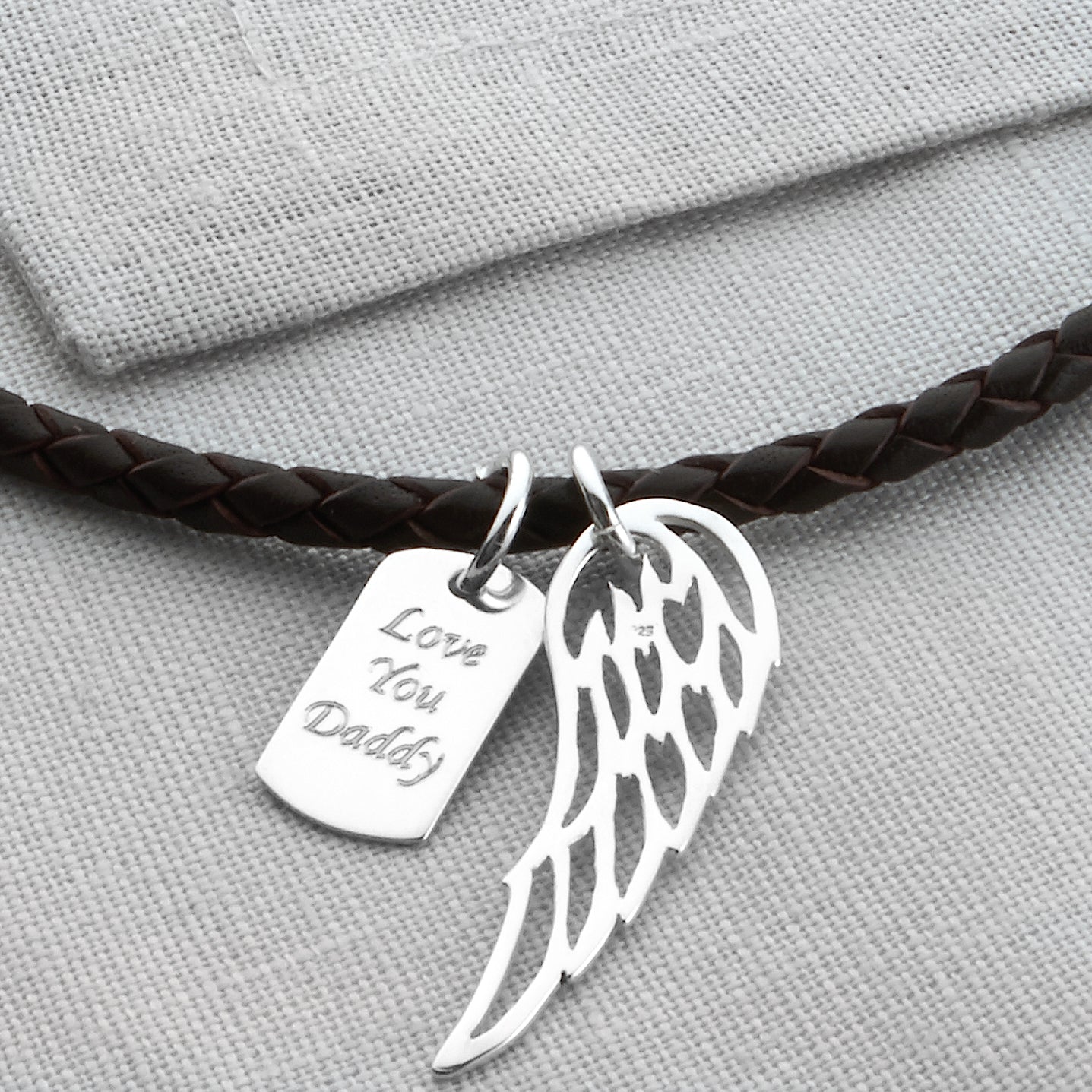 Personalised Silver Wing And Dog Tag Leather Necklet