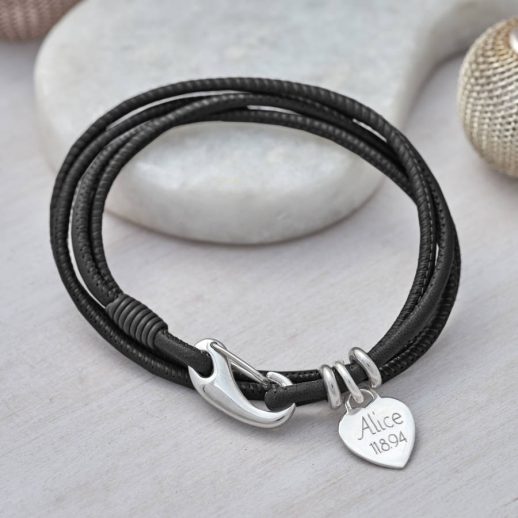 Personalised Sterling Silver Charm And Leather Wrap Bracelet | Hurleyburley