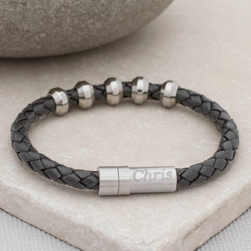 Men’s Personalised Rhodium Bead Detail Bracelet | Hurleyburley