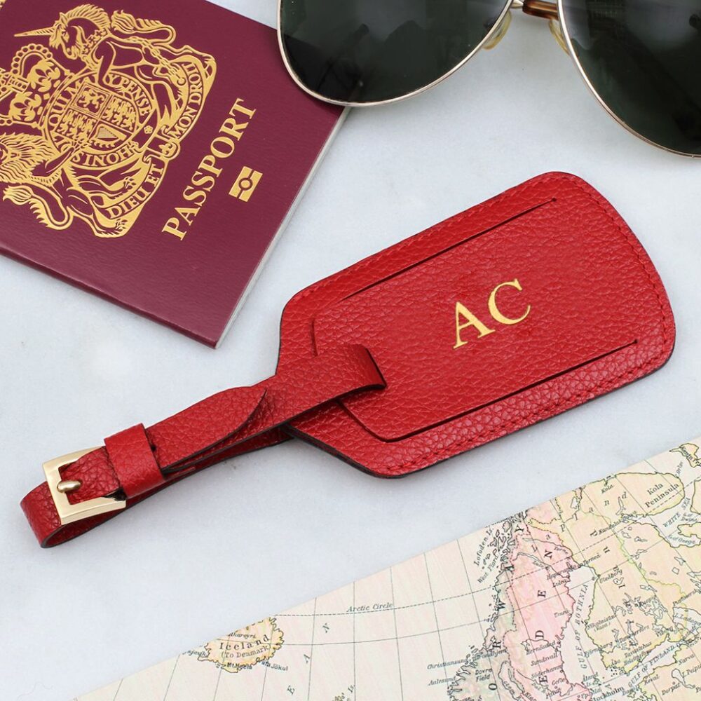 Personalised leather luggage tag online