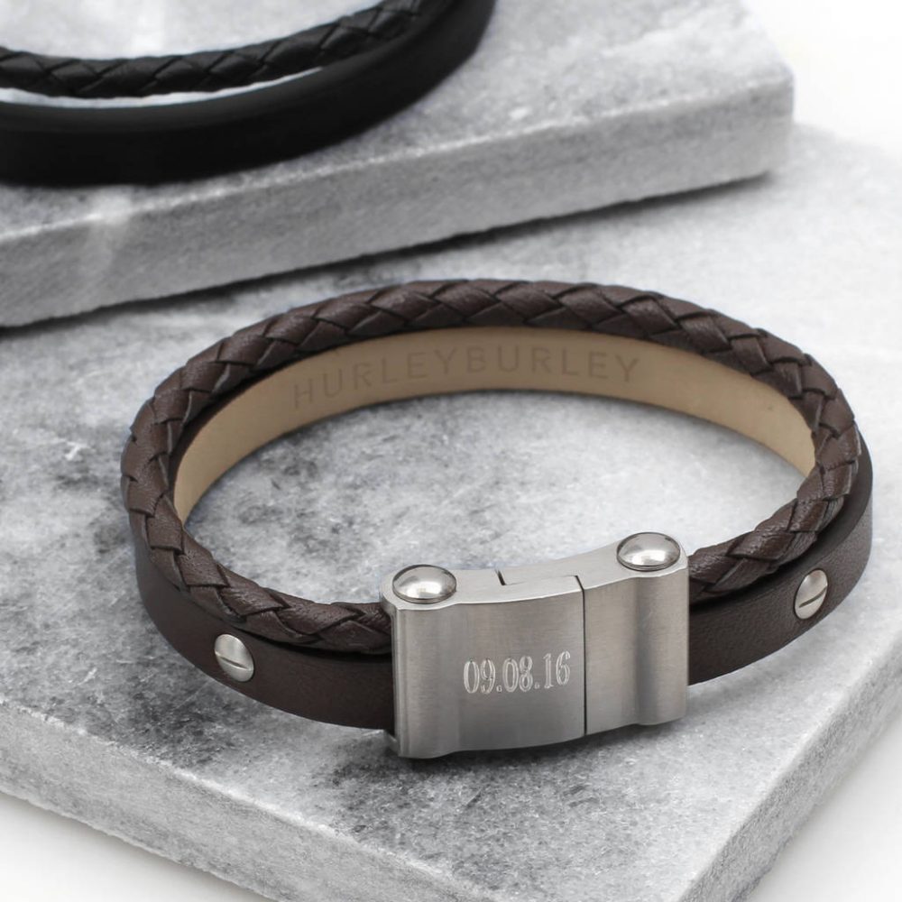 Men’s Personalised Chunky Double Leather Bracelet | Hurleyburley