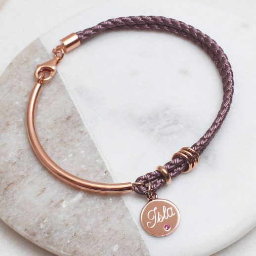 Personalised Silk And Rose Gold Birthstone Bangle | Hurleyburley