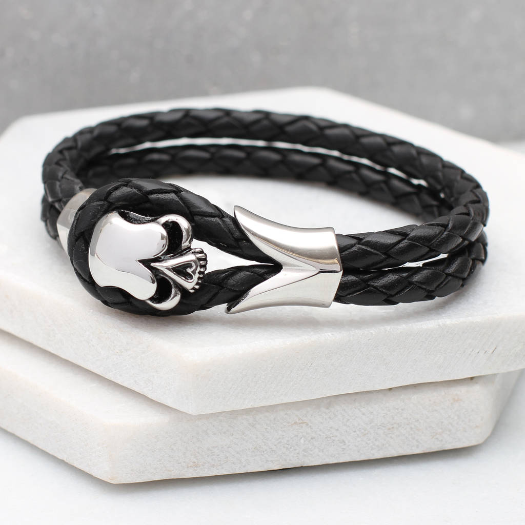 Black leather skull bracelet new arrivals