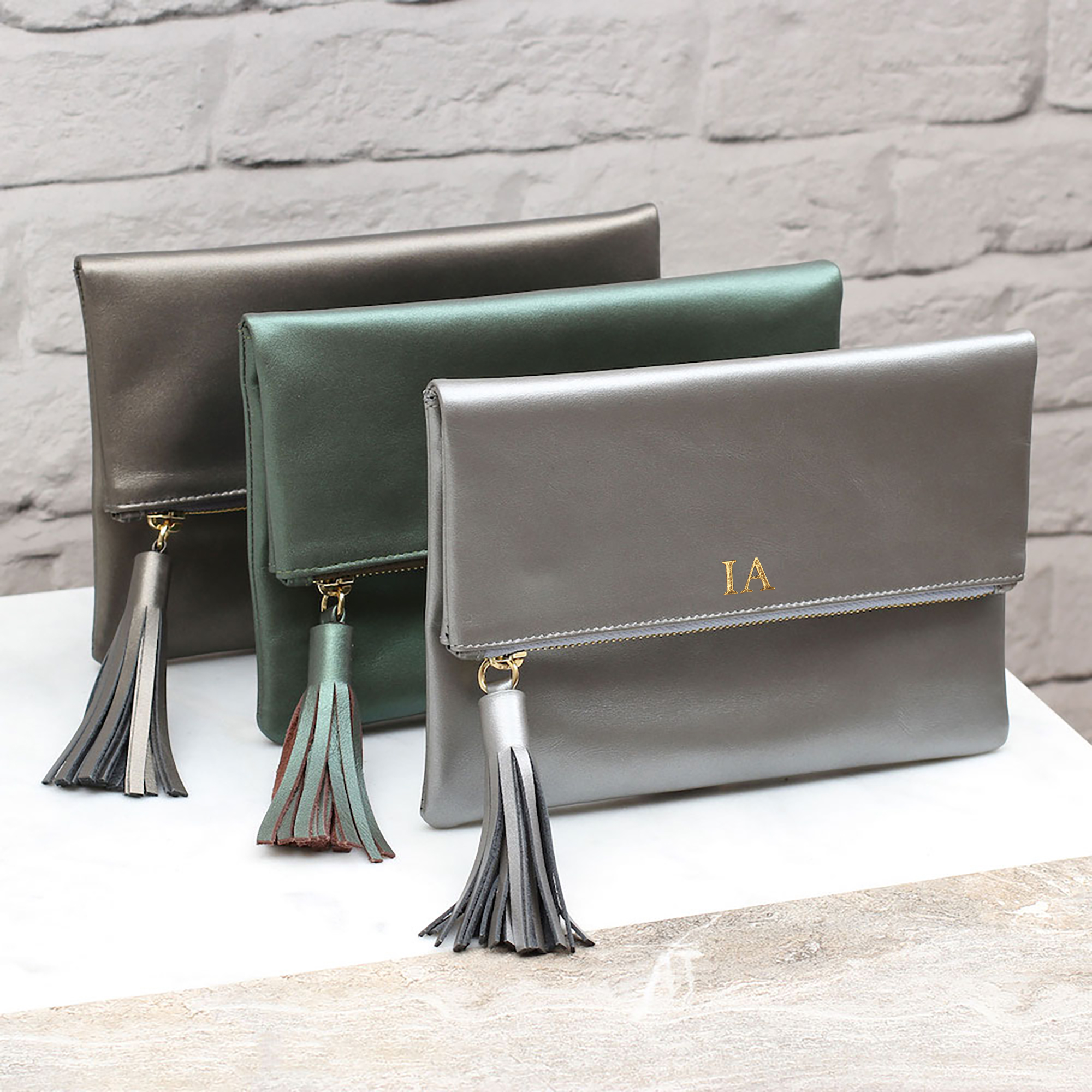 Personalised Luxury Italian Leather Foldover Clutch Bag