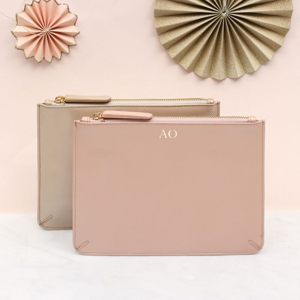 Rose gold leather clutch bag sale