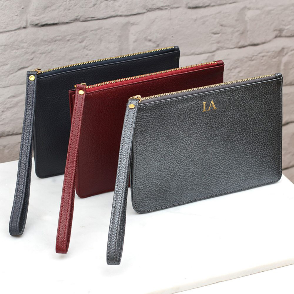 Personalised Luxury Leather Wrist Strap Clutch Bag Hurleyburley