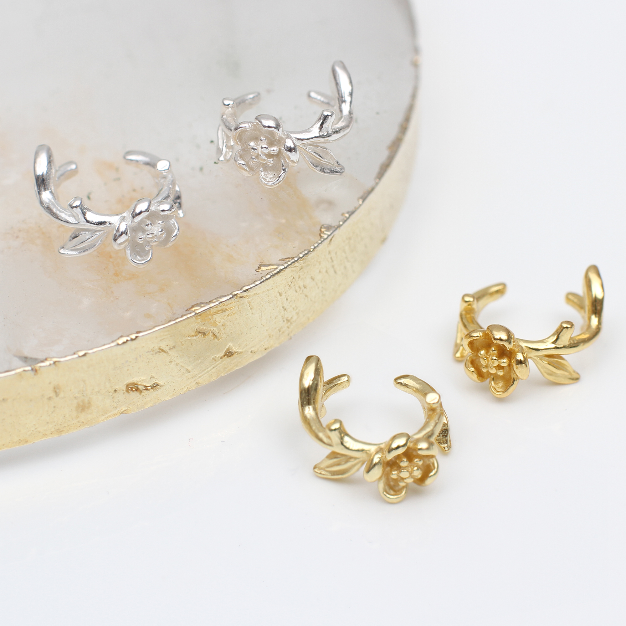 18ct Gold Plated Or Sterling Silver Flower Ear Cuffs | Hurleyburley