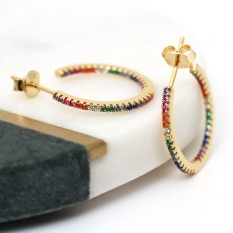 18ct Gold Plated Rainbow Crystal In And Out Hoop Earrings | Hurleyburley