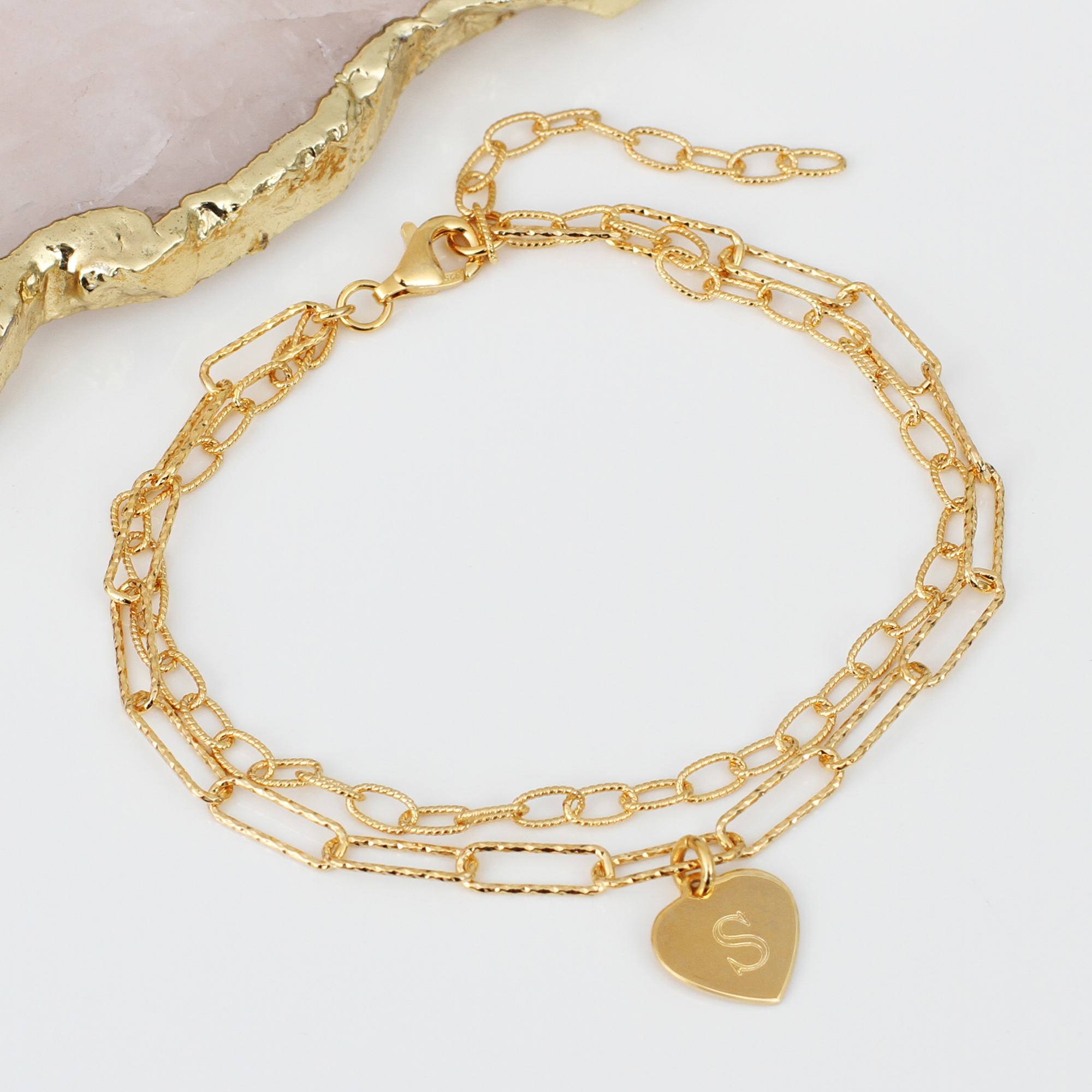 18ct Gold Plated Or Silver Personalised Double Chain Bracelet